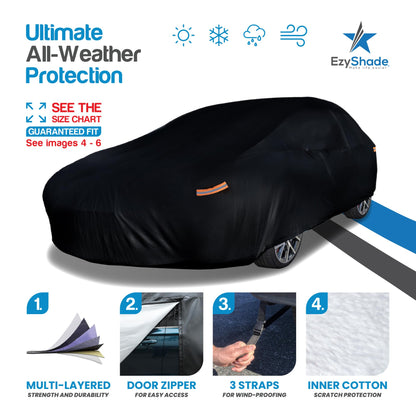 EzyShade 10-Schicht Autoabdeckung Wasserdicht Allwetter - Siehe Fahrzeug-Größentabelle - Autoabdeckungen für Automobile & Auto Schneeabdeckung - Komplette Außenabdeckungen - Winter Regen Sonne SUV Limousine. Größe A4 (Siehe Größentabelle)