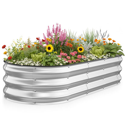 Kesfitt Raised Garden Bed, 5x2x1 FT Galvanized Steel Metal Raised Garden Bed, Oval Open-Bottom Design, 12-Inch Deep for Outdoor Vegetable & Herb Gardening, Fruit Green