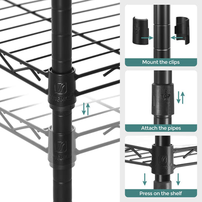 SONGMICS Storage Shelf, Small Metal Wire Shelving Unit, Adjustable Shelves, for Small Spaces, Garage, Bedroom, Living Room, Kitchen, Pantry, 5 Tier, 11.8 x 11.8 x 47.6 Inches, Ink Black ULGR123BH01