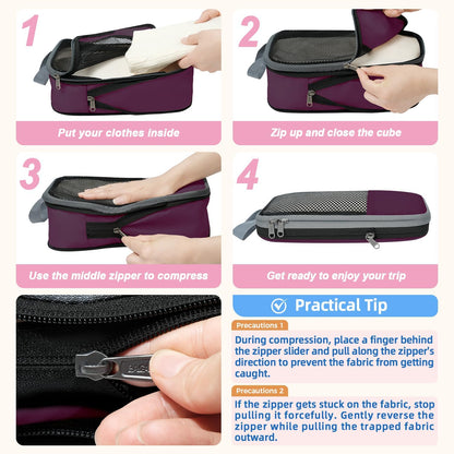 BAGAIL 4er-Set Kompressions-Packwürfel Reise-erweiterbare Packorganizer (Schwarz, 4er-Set)