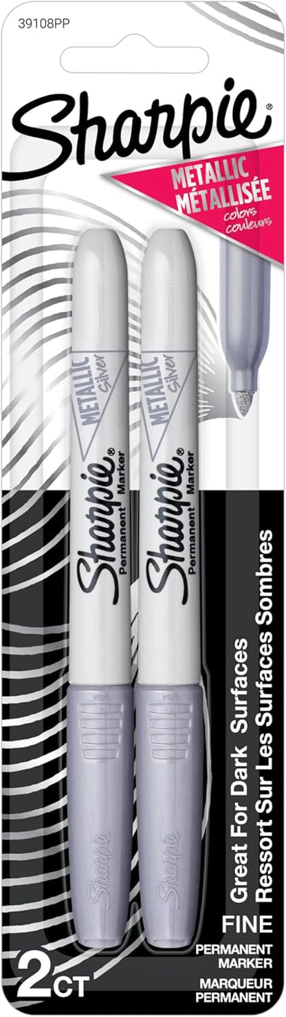 Sharpie Metallic Permanent Markers, Fine Point, Silver, 2 Count