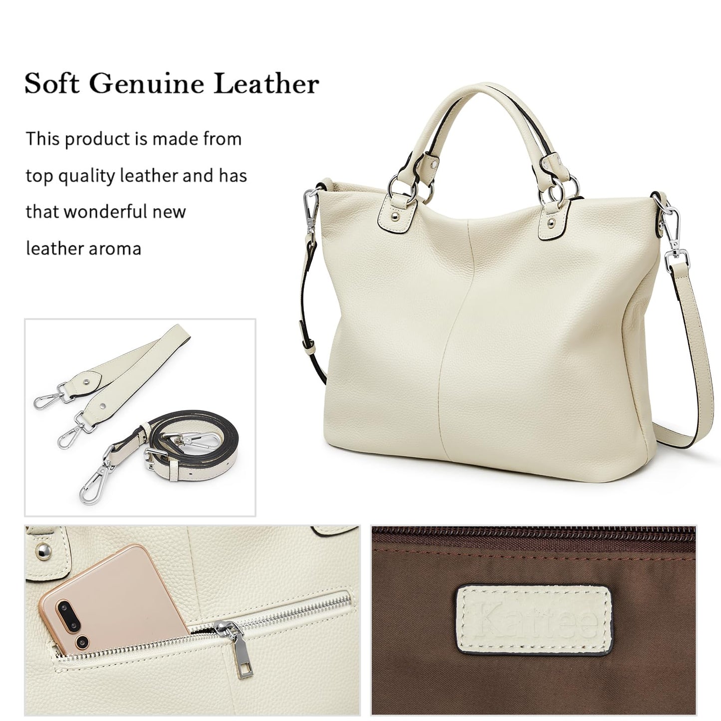 Kattee Damen Weiche Echtleder Tragetasche Schultertasche Handtasche