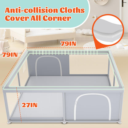 XVISHX 50 x 50 Inch Baby Playpen, Playpen for Babies and Toddlers, Baby Play Pen Playard for Indoor & Outdoor Active Center Game Fence, with Skin-Friendly Fabric and Soft Breathable Mesh, Grey