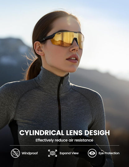 Lamicall Polarisierte Sportsonnenbrille Herren Damen, [24g Ultraleicht] Verstellbares Nasenpad Sportbrille für Fahrrad Wandern Laufen