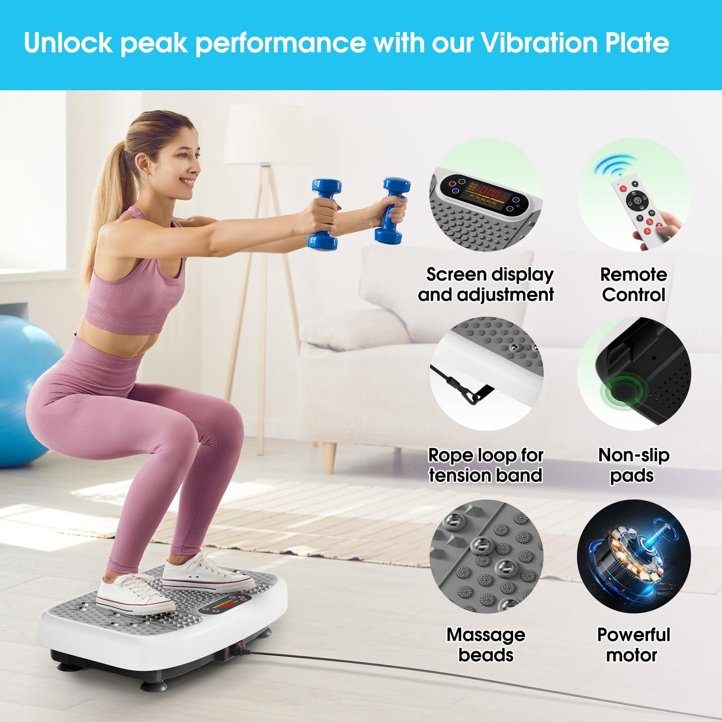 SoftGym Waver Vibration Plate Exercise Machine for Lymphatic Drainage Weight Loss,120 Speed Levels Vibrating Platform with Resistance Bands,Full-Body Workout Equipment for Muscle Activation