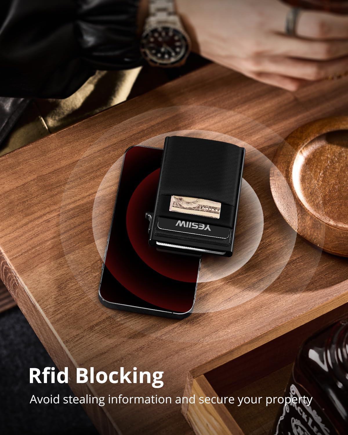 YESIIW Minimalistisches Pop-up-Kartenetui für Herren, RFID-blockierend | Schlankes Visitenkartenetui mit Geldfach | Aluminium-Metall-Bankkartenetui für Scheine, Münzen und Debitkarten