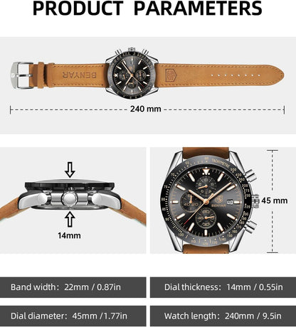 BY BENYAR Uhren für Herren Analog Quarz Chronograph 30M Wasserdicht Leuchtend Großes Zifferblatt Herren Armbanduhren Business Arbeit Sport Freizeit Mode Designer Uhr Elegantes Geschenk für Herren