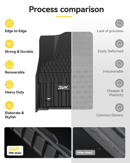 3W Floor Mats for Toyota Tacoma 2024 2025 2026 Double Cab Auto Tran(Not Fit Hybrid & XtraCab), TPE All Weather Custom Fit Floor Liner for Tacoma TRD/SR/SR5/limited Car Liners.