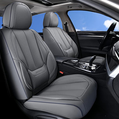 Coverado Car Seat Covers 5 Pieces, Full Set Universal Seat Covers for Cars, Waterproof Nappa Leather Auto Seat Protectors with Head Pillow, Car Interiors Fit for Most Sedans SUV Pick-up Truck, Black
