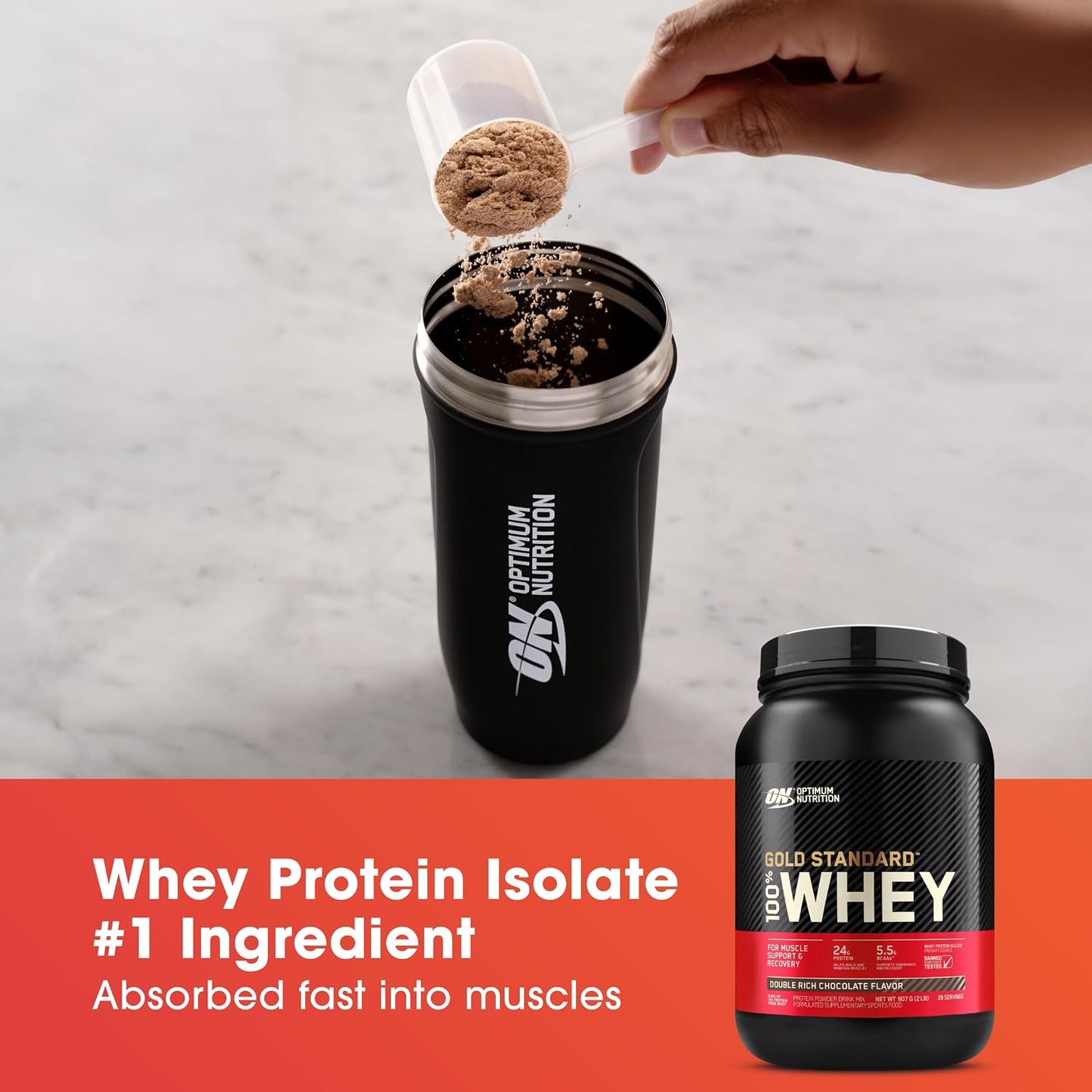 OPTIMUM NUTRITION Gold Standard 100% Whey Protein Powder, Double Rich Chocolate, 2.27kg - [packaging may vary]