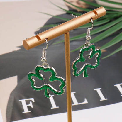 Prstvil St. Patricks Day Ohrringe, grüne Kleeblatt-Ohrringe für Damen, St. Patrick's Day Accessoires Glücksbringer Creolen (Grün-2)