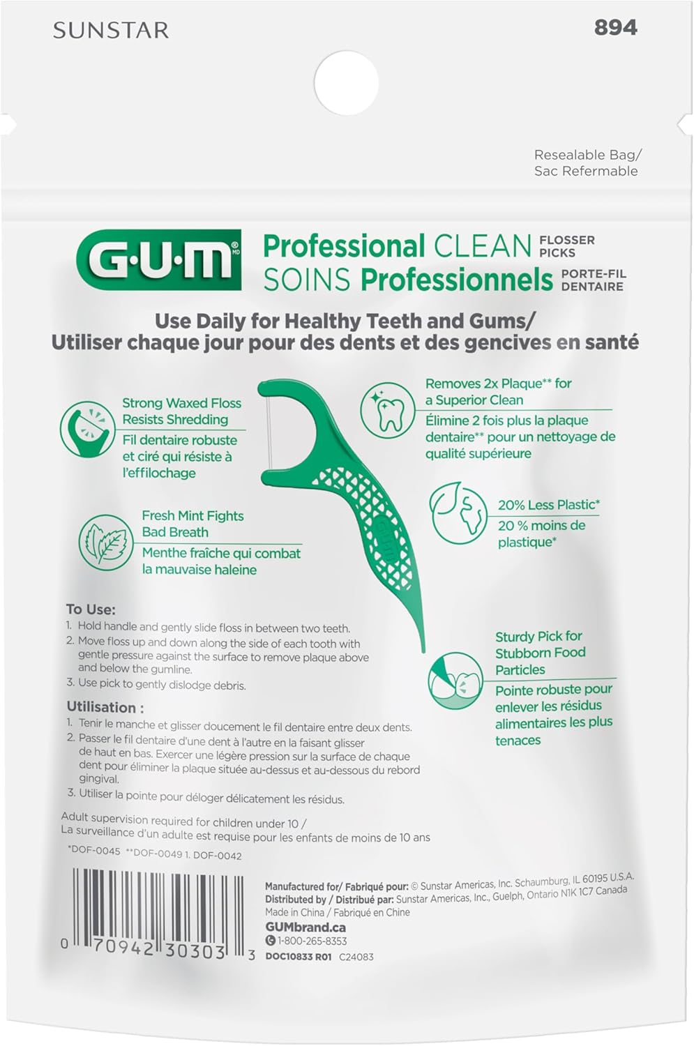 GUM Advanced Care Flosser Picks, angereichert mit Vitamin E & Fluorid, frischer Minzgeschmack, blau, 150 Flosser (1 Beutel)