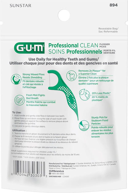 GUM Advanced Care Flosser Picks, angereichert mit Vitamin E & Fluorid, frischer Minzgeschmack, blau, 150 Flosser (1 Beutel)