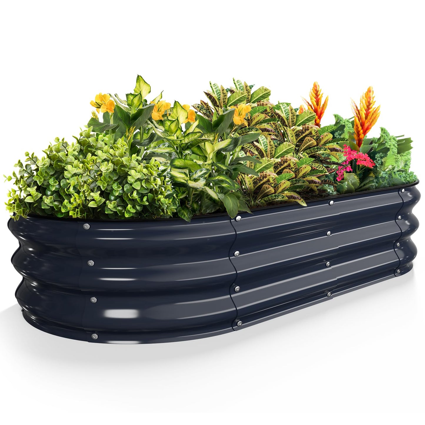 Kesfitt Raised Garden Bed, 5x2x1 FT Galvanized Steel Metal Raised Garden Bed, Oval Open-Bottom Design, 12-Inch Deep for Outdoor Vegetable & Herb Gardening, Fruit Green