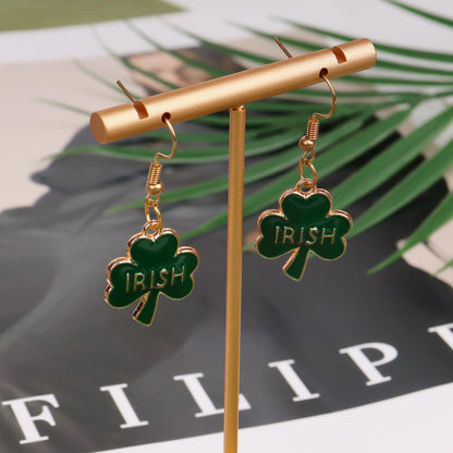 Prstvil St. Patricks Day Ohrringe, grüne Kleeblatt-Ohrringe für Damen, St. Patrick's Day Accessoires Glücksbringer Creolen (Grün-2)