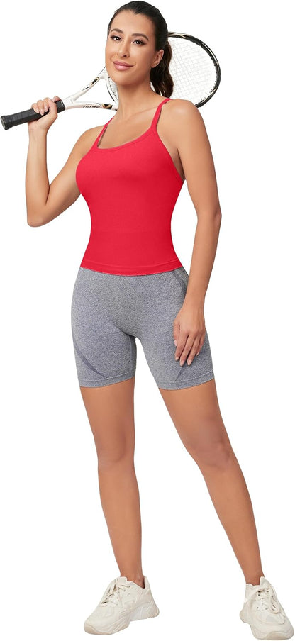 MathCat Workout Tank Tops für Damen mit integriertem BH, ärmellose Gym Tops Nahtlose Racerback Athletic Yoga Shirts