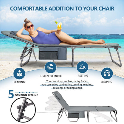 Tanning Chair with Face Hole, Adjustable Folding Chaise Lounge Chairs for Outside with Detachable Pillow & Pocket，Portable flat beach chairs for sunbathing, beach lawns camping (Purple, Standard)