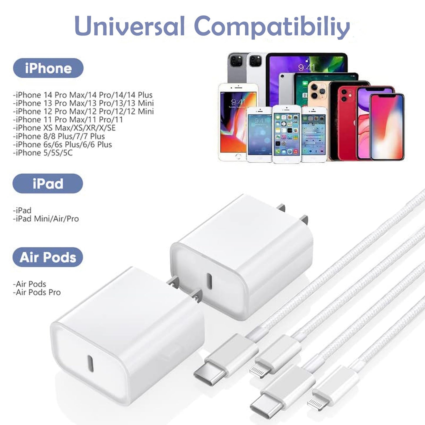 [Apple MFi Certified]10FT Fast iPhone Charger,Extra Long Apple Charger Fast Charging 2Pack USB C Charger Block Plug + 10Foot Lightning Cable Cord for iPhone 14/Pro/Pro Max/Plus/13/12/11/XS/XR/X/SE2022
