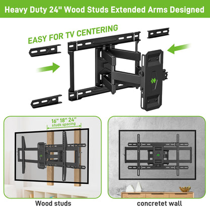 USX MOUNT TV Wall Mount for 32-74 inch Flat Screen/LED/4K up to 110lbs, Full Motion TV Mount Bracket with Swivel & Tilt Articulating Dual Arms, Max VESA 400x400mm, Fits 12/16" Wood Studs