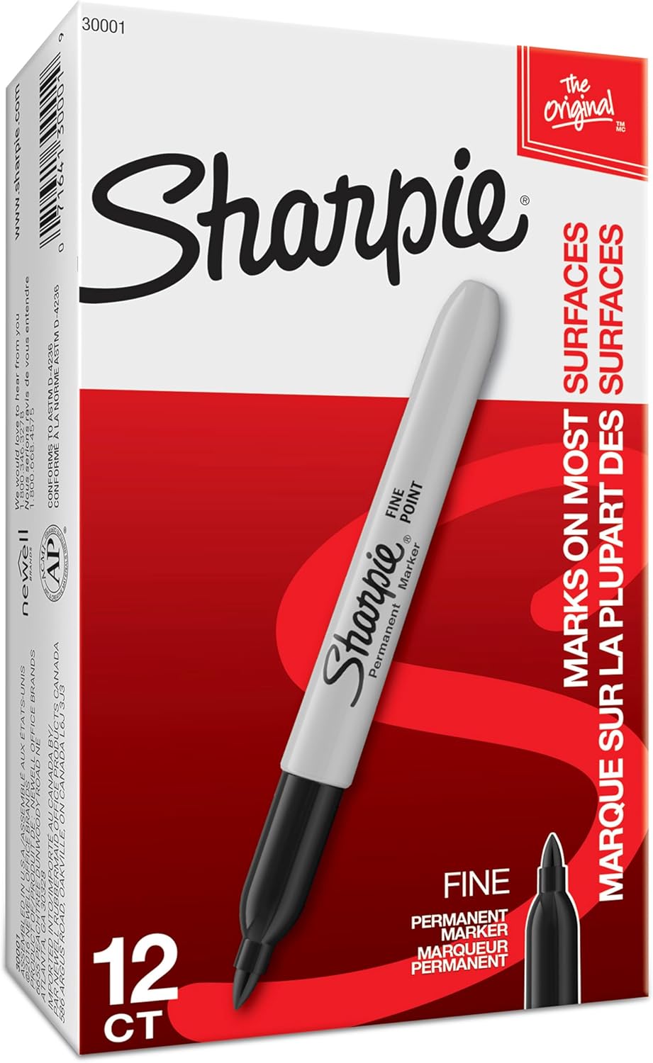 Sharpie Permanentmarker, feine Spitze, Schwarz, 12 Stück