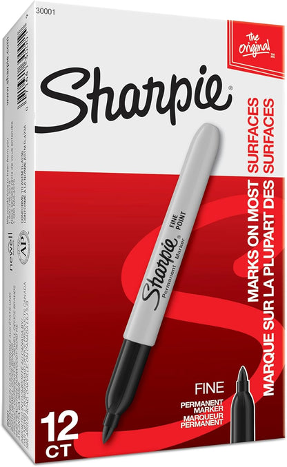 Sharpie Permanentmarker, feine Spitze, Schwarz, 12 Stück