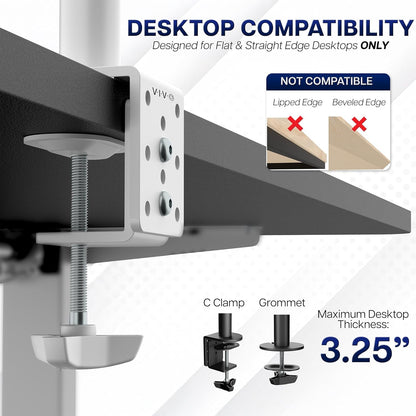 VIVO Dual-Monitor Tischhalterung, für 2 Bildschirme bis zu 30 Zoll und je 10 kg, Hochleistungs-Stahlständer voll verstellbar mit Klemme und Tülle, Schwarz, STAND-V002