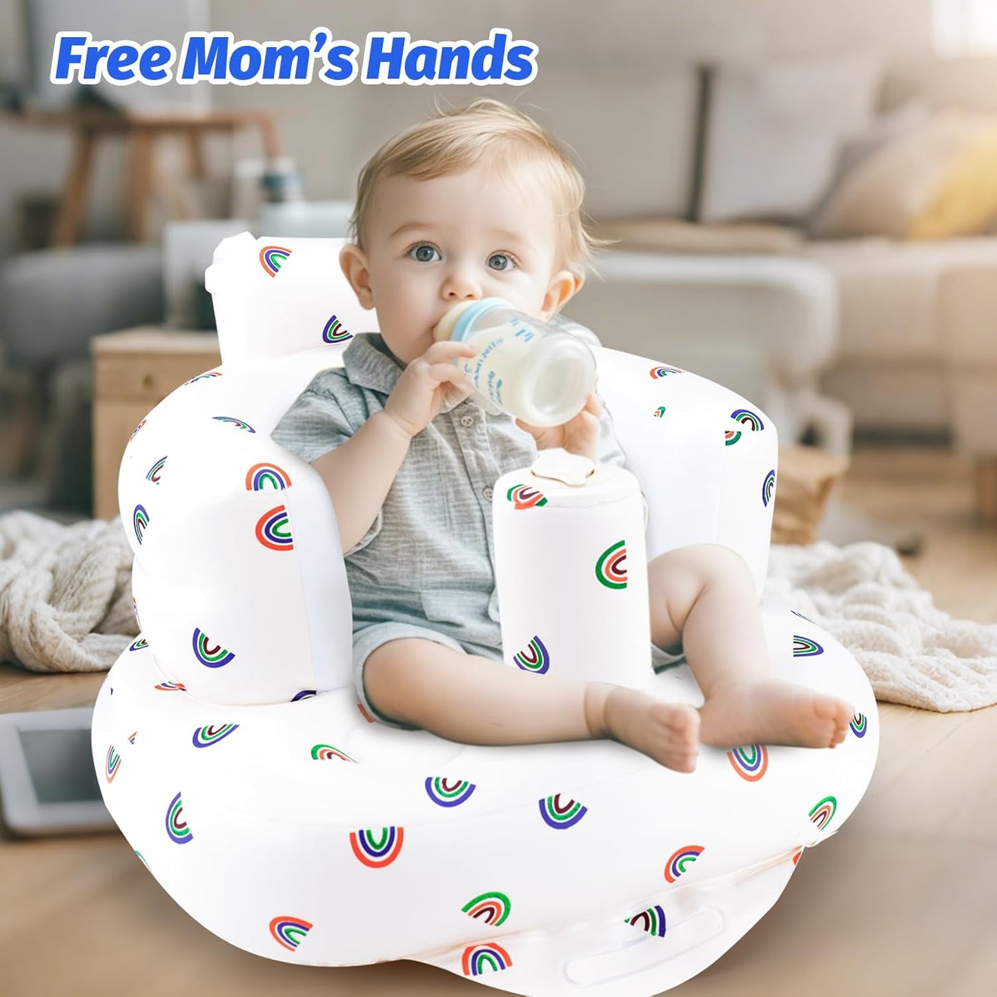 Aufblasbarer Babysitz, aufblasbarer Babystuhl für Babys ab 3 Monaten, aufblasbarer Sommerstuhl mit integrierter Luftpumpe, Baby-Bodensitz zum Sitzenlernen, Spielen, Campen, Orange