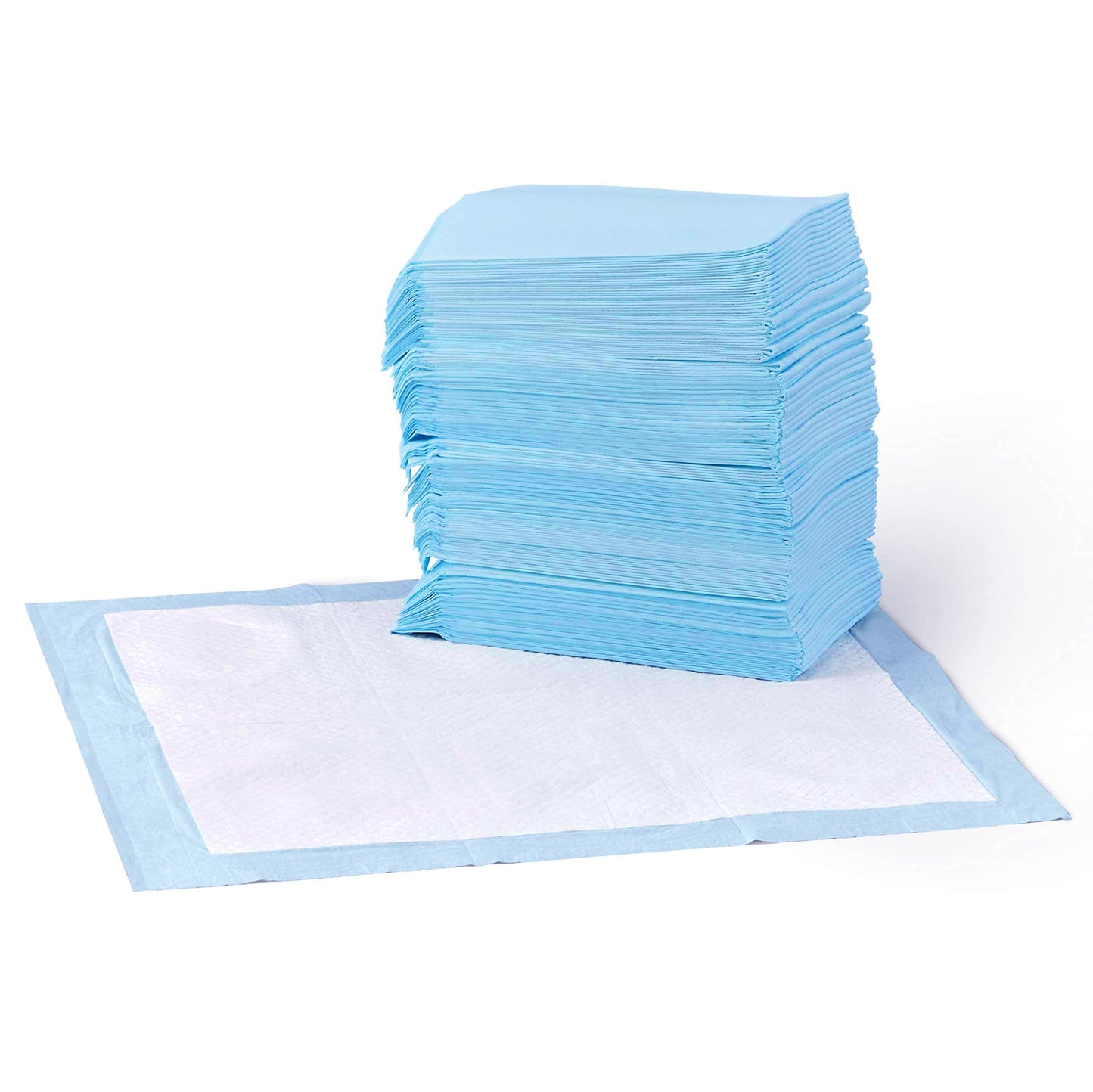 Amazon Basics Leak-Proof Dog and Puppy Potty Training Pee Pads with Quick-Dry 5-Layer Super Absorbent Design for Housebreaking, Regular Size 22x22", Blue & White, 150 Count