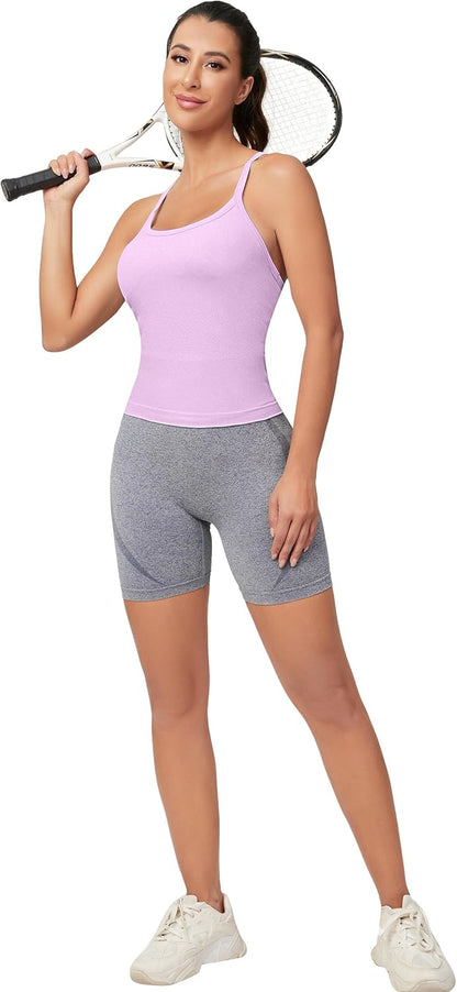 MathCat Workout Tank Tops für Damen mit integriertem BH, ärmellose Gym Tops Nahtlose Racerback Athletic Yoga Shirts