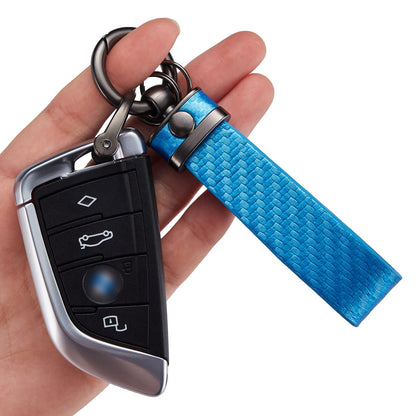 DEKEWEI Carbon Fiber Style Auto-Schlüsselanhänger aus Mikrofaser-Leder, universelle Schlüsselanhänger für Schlüssel-Fobs für Männer und Frauen, 360 Grad drehbar mit Anti-Verlust-D-Ring (Schwarz)
