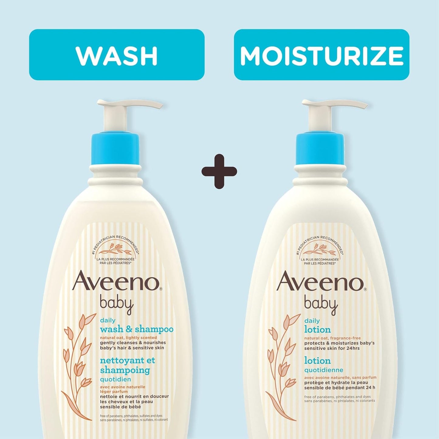 Aveeno Baby Wash and Shampoo - Gentle 2-in-1 Body Wash with Natural Oat Extract for Sensitive Skin - Tear-Free, Hypoallergenic Cleanser, Free from Parabens, Sulfates & Dyes - 975ml