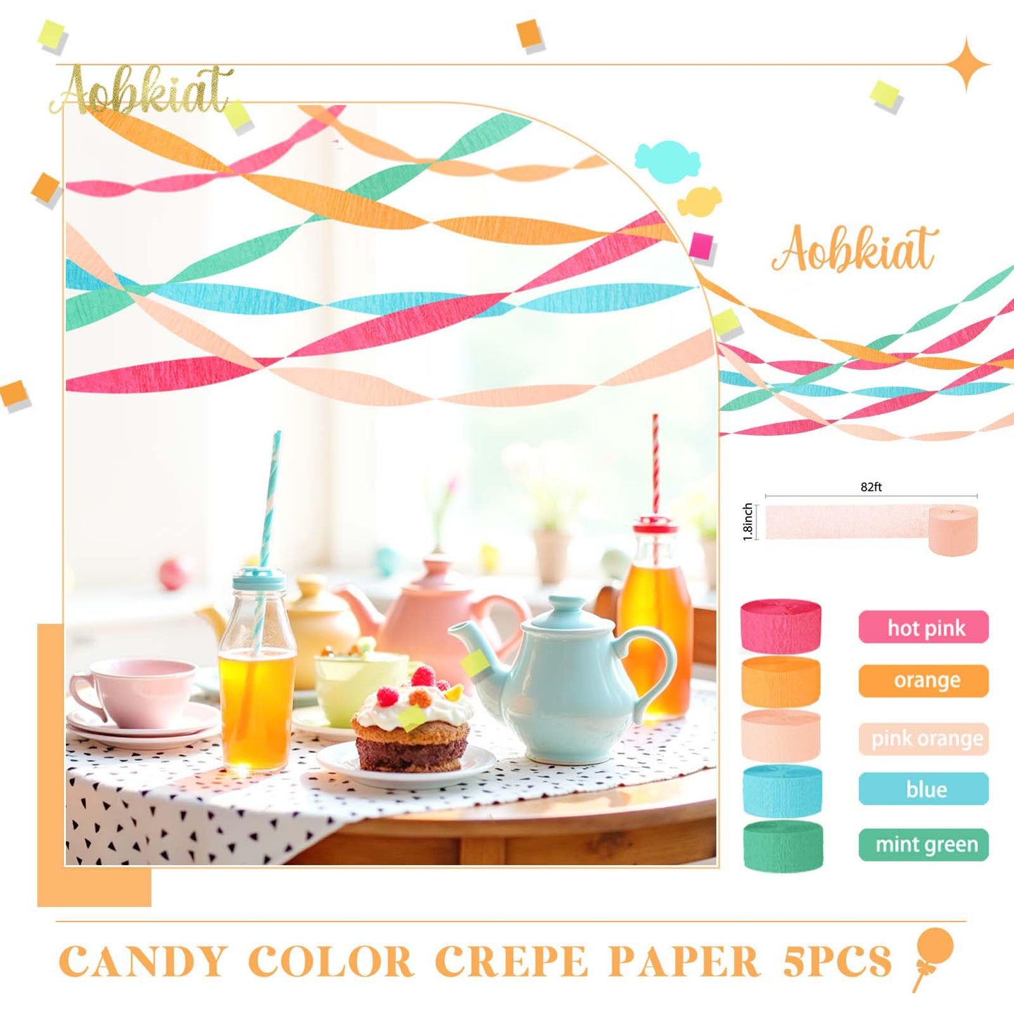 AOBKIAT Decoraciones para Fiesta de Bodas, 5 Rollos de Serpentinas de Papel Crepé Color Verde Oliva Caqui para Bodas Boho Verdes, Cumpleaños, Despedidas de Soltera/Bebé
