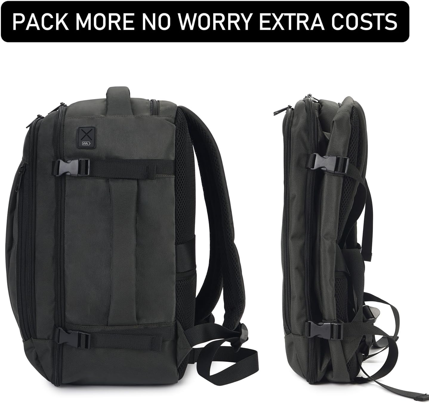 ECOHUB 16'' Reise-Rucksack Handgepäck Unterseat-Rucksack Persönlicher Gegenstand Flugzeug-Reisetasche mit 13 Taschen Handgepäck Flaschenhalter USB-Ladeanschluss Casual Daypack für Frauen Männer Schwarz