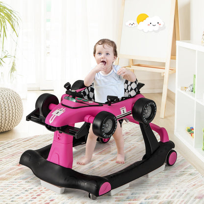 HONEY JOY 4-in-1 Baby Walker, Activity Push Walker w/3 Adjustable Heights, Smooth Wheels w/Adjustable Speed, Padded Seat, Music & Light, Foldable Car Walker for Baby Boys Girls Age 6 Months+ (Blue)