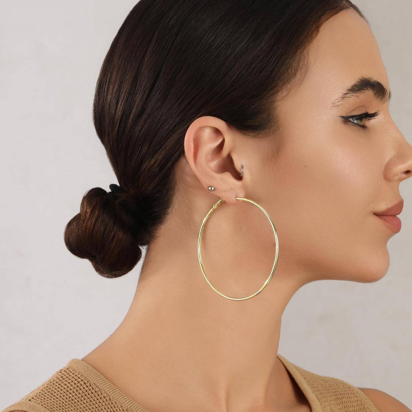 Große Gold Creolen für Frauen, Hypoallergene Dünne Gold Creolen, Sterling Silber Creolen für Damen, Extra Große, Mittelgroße, Große Creolen