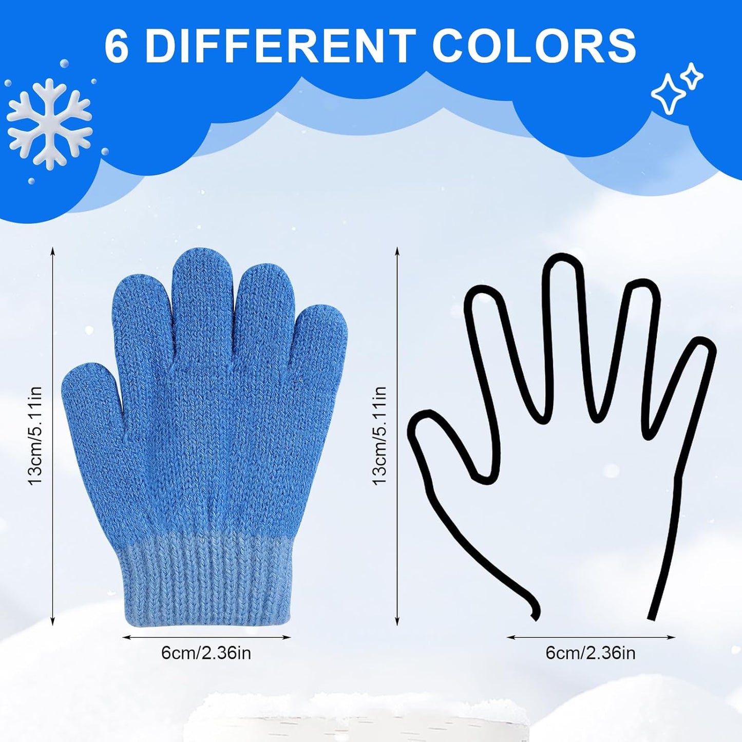 6 Paar Kleinkind Strickhandschuhe, Kinder Winter Kälteschutzhandschuhe Unisex Full Finger Stretchhandschuhe mit Bagger-Muster (Regenbogen)