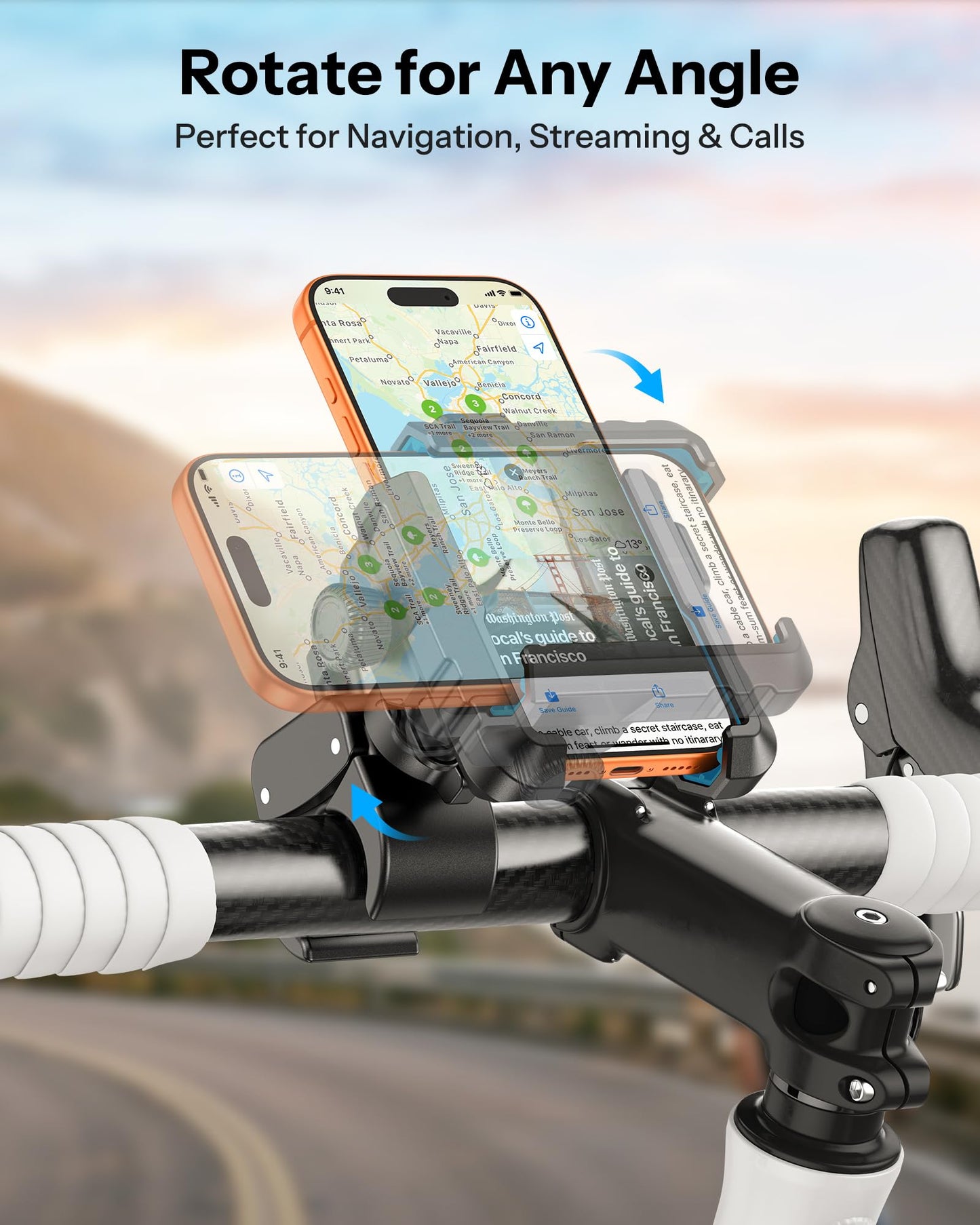 OMOTON BK01 Anti-Vibration Phone Mount, Quick Lock Shockproof Bike & Motorcycle Cell Phone Holder, Fits iPhone & Android for Riders on E-Bike, Stroller, Scooter, Fits Handlebars & Rearview Mirror