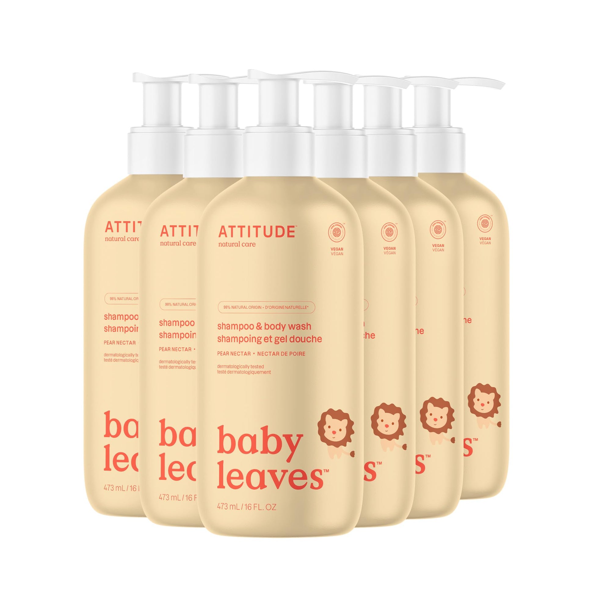 ATTITUDE Baby 2-in-1 Shampoo and Body Wash, Made in Canada, EWG Verified, Dermatologically Tested, Vegan, Pear Nectar, 473 mL