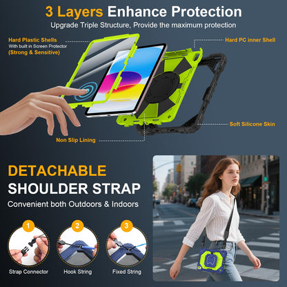 Case for iPad A16 11th Generation 11 Inch 2025, Auorld for iPad 10th Generation 10.9 inch 2022 case with Screen Protector, 360 Degree Rotating Stand Shoulder Strap Pencil Holder, Navy Pink