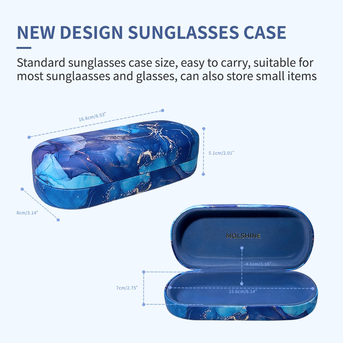 molshine Hartschalen-Leder-Sonnenbrillenetui, klassisches großes Brillenetui für Damen und Herren, Sonnenbrille (Schwarz)