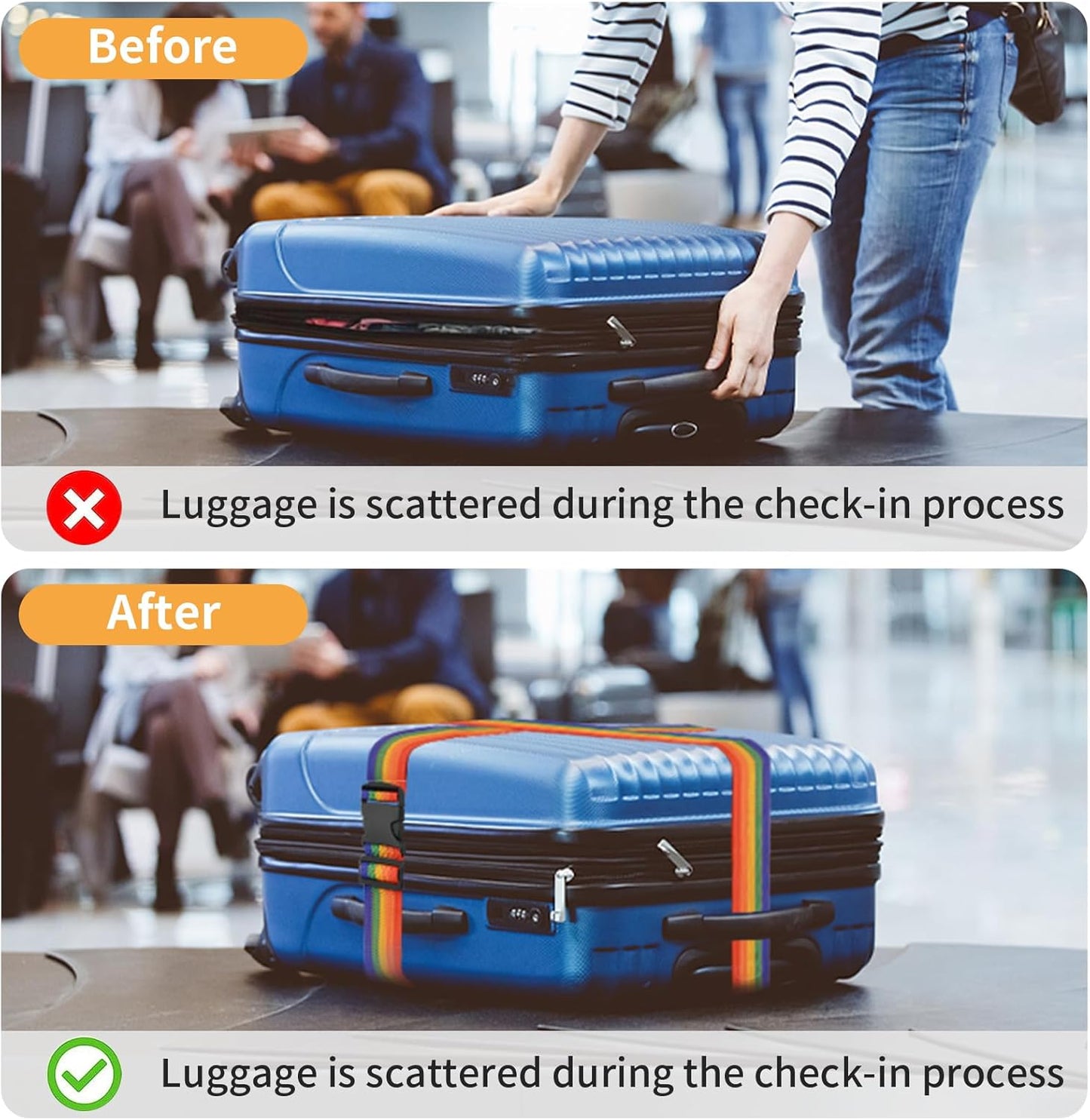 BILIONE 4er-Pack Gepäckgurte | 79 Zoll lange Gurte sichern den Koffer auf Reisen, TSA-zugelassenes Premium-Zubehör zum Anbringen einer zusätzlichen Tasche für den Reisegepäckverschluss (Blau+Orange+Grün+Pink)