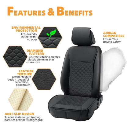 Elantrip 2PCs Front Car Seat Covers Leather Water Proof Seat Protector Universal fit for Most Cars SUVs and Trucks Black