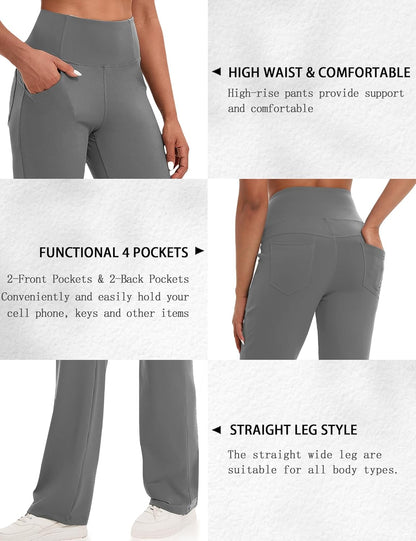 VOOVEEYA Yogahosen für Damen mit Taschen, gerade geschnittene Hose mit weitem Bein, hochtaillierte Business-Hose, petite/regulär//lang