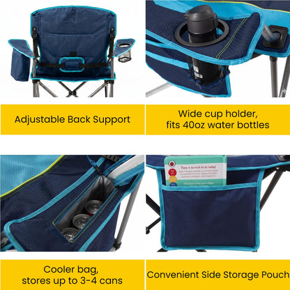 FAIR WIND Padded Camping Chair 500LBS Capacity Heavy Duty Oversized Folding Chair for Heavy People Portable Lawn Chair with Adjustable Lumbar Support, Cooler Bag & Cup Holder for Outdoor, Beach