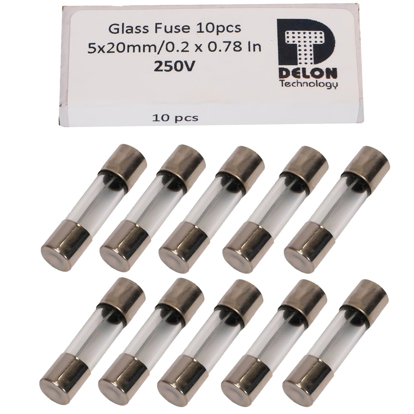 5A Delon Technology - Glassicherungen, träge, 10er-Pack, 5x20mm / 0.2 x 0.78 Inch, 250V, T5AL250V