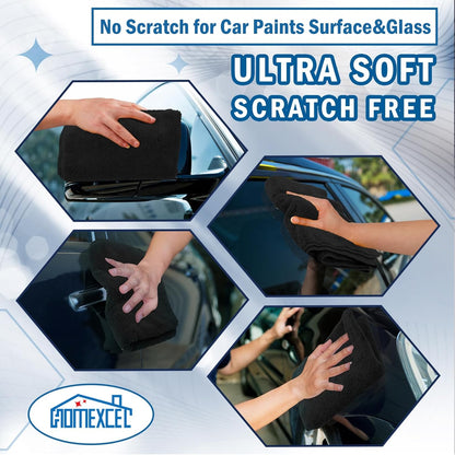 HOMEXCEL Mikrofasertuch 12er-Pack, 31,75 x 31,75 cm Mikrofasertücher für Autos, ultra-saugfähiges Autowaschtuch, fusselfreie, streifenfreie Reinigungstücher für Auto, Küche und Fenster (Grau)