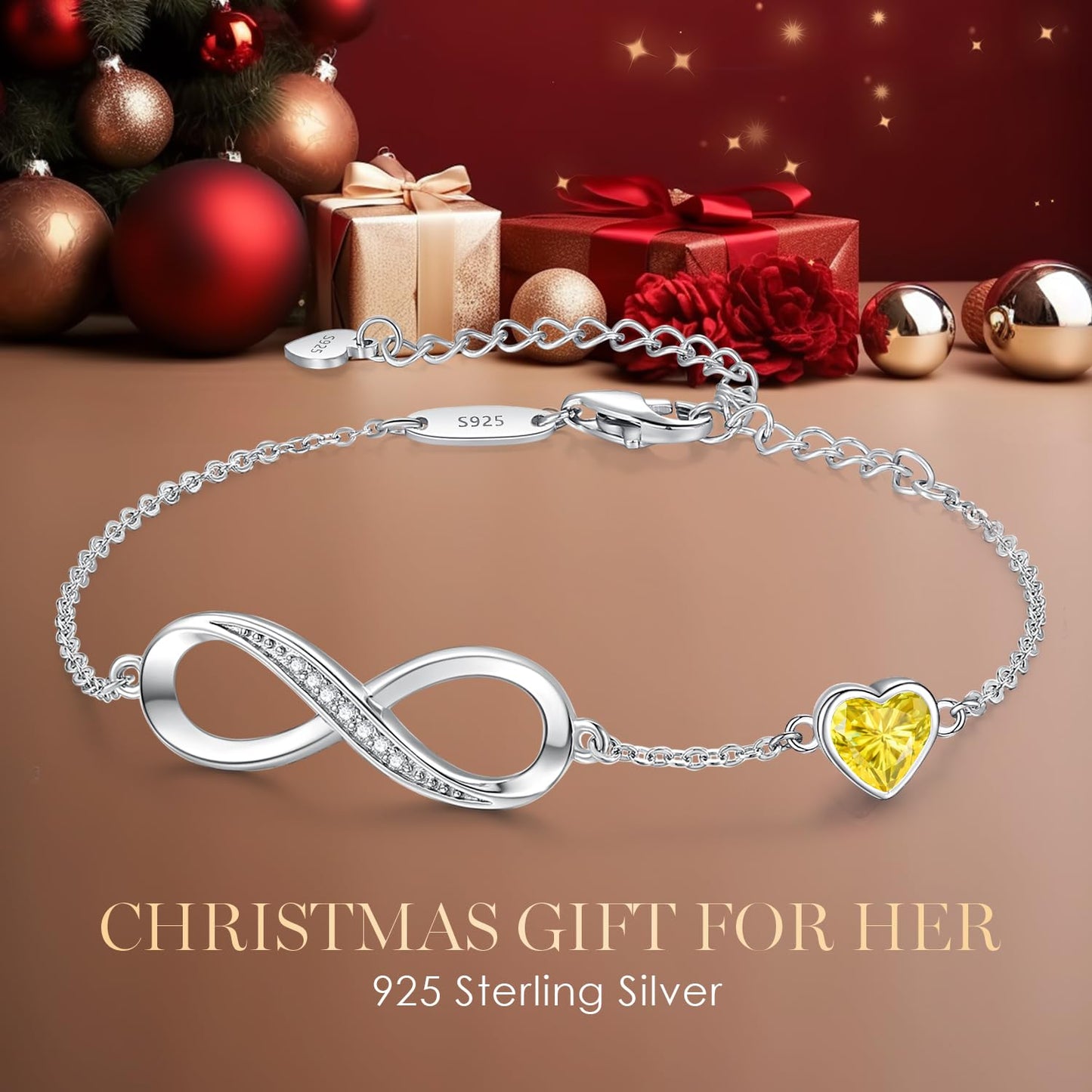 CDE Valentinstagsgeschenk Infinity Herz Geburtsstein Charm Gliederarmband für Damen 925 Sterling Silber Verstellbares Muttertags- Weihnachtsgeschenk Jubiläums- Geburtstags-Schmuck für Ehefrau Freundin Sie