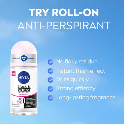 NIVEA Black & White Invisible Clear Anti-Transpirant Roll-on Waterlily, 50ml