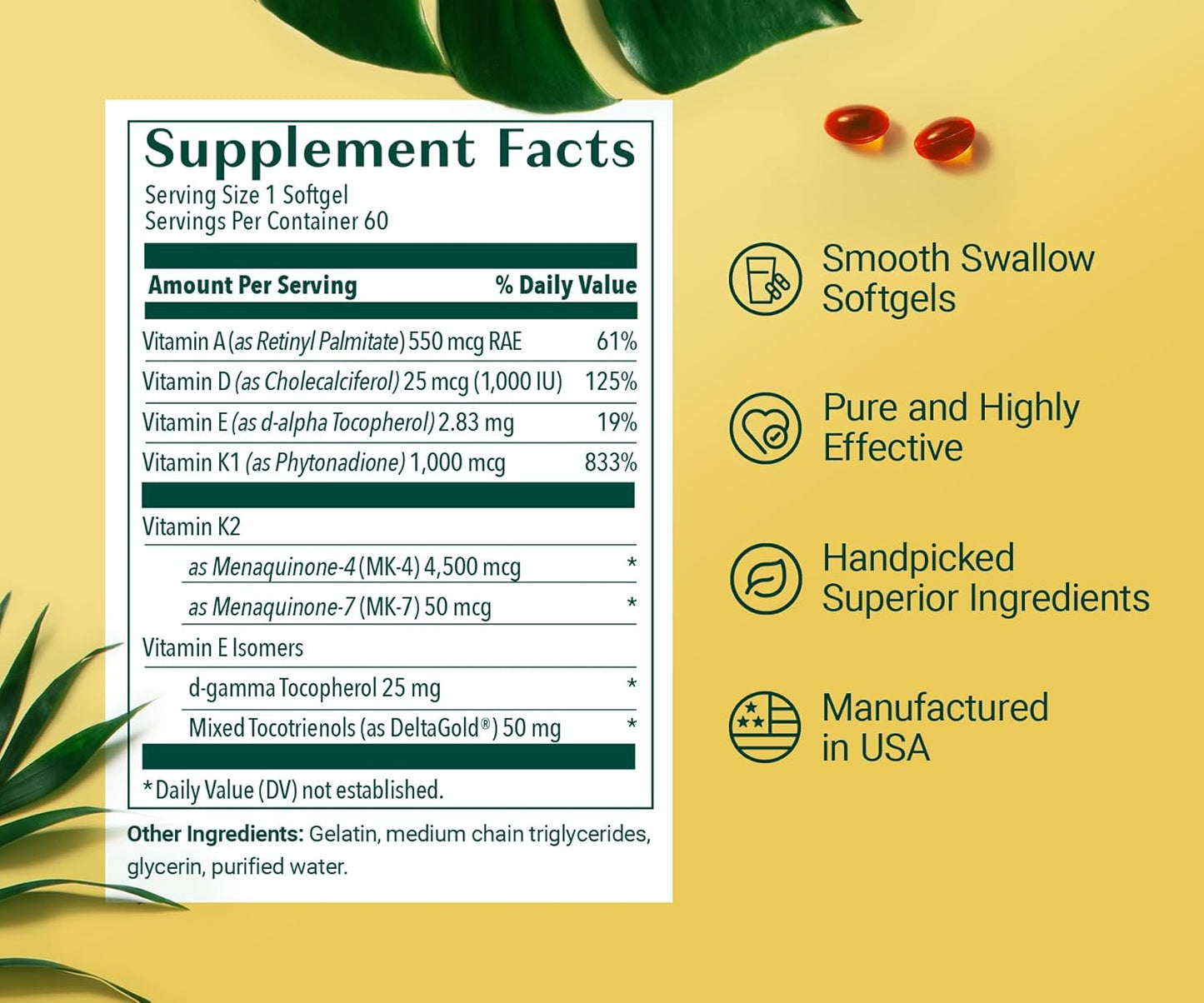 ALGAECAL 4-in-1 Vitamin D3 K2 Complete - ADK Vitamin Supplement, Enhanced Immune Support & Bone Health with D3 K2, A, & E - Whole Body Wellness & Bone Strength, Easy-Swallow Softgels, 6 Month Supply
