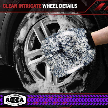 AIDEA Auto Waschhandschuh Mikrofaser, 2er Pack Kratzfrei Fusselfrei, Premium Chenille Mikrofaser Waschhandschuh Auto Waschbürste, Grün, Reguläre Größe 18,08 cm x 25,76 cm